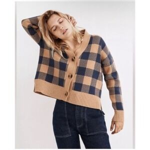 Madewell‎ Bayberry Cardigan Sweater in Buffalo Check, XXS